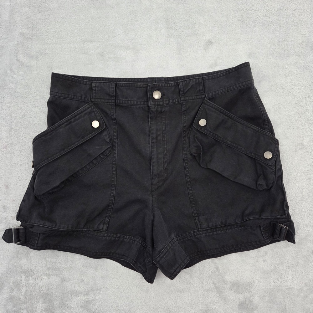 Helmut Lang Black Utility Cargo Shorts Womens 6 Buckle Linen Cotton G05HW215